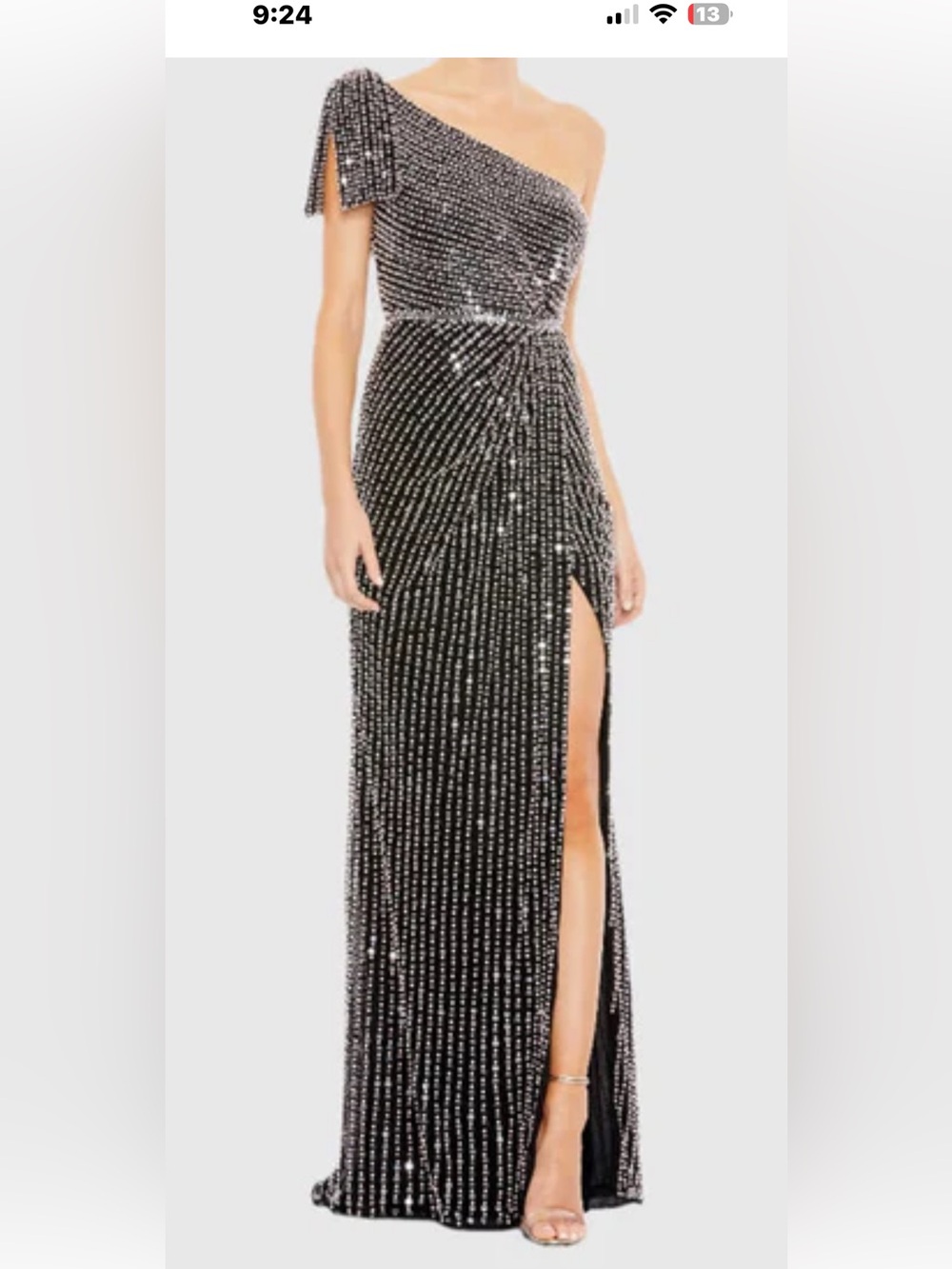Mac Duggal Black and Silver One-Shoulder Sequin Maxi Skirt size 16 93735